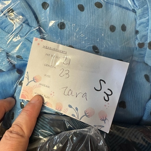 Y2K ZARA Blue-black polka-satin Deep V lace up ruffle coquette satin blouse S - Picture 10 of 10